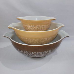 Pyrex 444 443 441 Woodland Brown 1978-1983 Cinderella Nesting Bowl Set